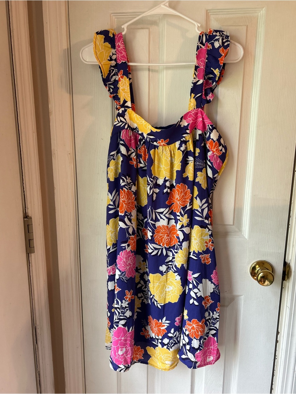 Floral Sundress Midi in Navy with Pink, Yellow & Orange
